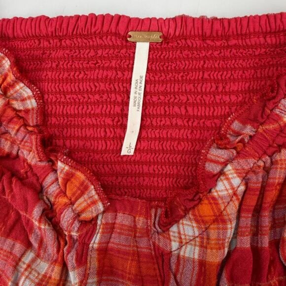 FREE PEOPLE Cherry Bomb Madrass Plaid Top Size Large - Picture 5 of 7